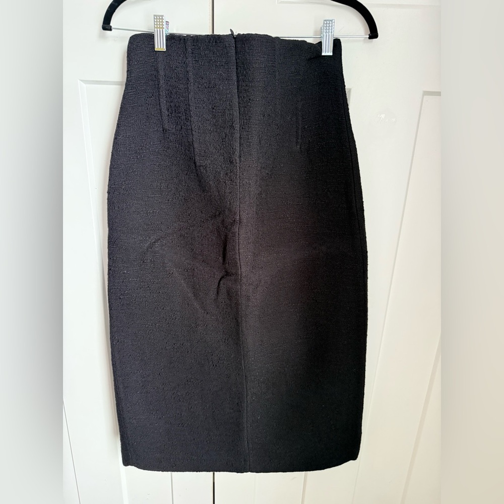 Zara black textured high-waisted midi pencil skirt with unique gold buttons. S - Picture 8 of 10